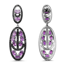 Load image into Gallery viewer, 12.45 Carat Genuine Amethyst and Black Spinel .925 Sterling Silver Earrings
