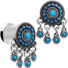 Load image into Gallery viewer, Southwest Blue Drum Dreamcatcher Dangle Double Flare Plug Set 6mm to 25mm
