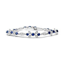 Load image into Gallery viewer, 18K White Gold 1 3/4 Cttw Diamond and 3x3mm Round Blue Sapphire Gemstone Floral Link Bracelet (G-H Color, SI1-SI2 Clarity) - Size 7"
