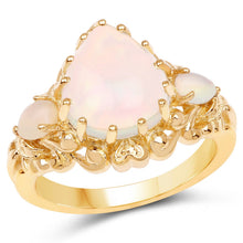 将图片加载到图库查看器，14K Yellow Gold Plated 3.26 Carat Genuine Ethiopian Opal .925 Sterling Silver Ring
