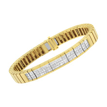 将图片加载到图库查看器，14K Yellow Gold 3 5/8 cttw Invisible Set Princess-Cut Diamond ID Tennis Bracelet (I-J Color, SI1-SI2 Clarity) - Size 7"
