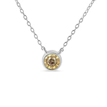 Load image into Gallery viewer, .925 Sterling Silver 1/5 Cttw Bezel Set Champagne Diamond Solitaire 18" Pendant Necklace (K-L Color, I1-I2 Clarity)
