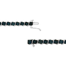 Load image into Gallery viewer, .925 Sterling Silver 1/10 Cttw Miracle-Set Treated Blue Color Diamond Miracle Plate "S" Link Tennis Bracelet (Blue Color, I2- I3 Clarity) - 7.25"
