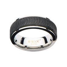 将图片加载到图库查看器，Mens Center Solid Carbon Fiber Ridged Stainless Steel Ring
