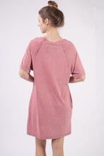 Load image into Gallery viewer, Woman Dress Casually Washed Round Neck Mini Tee Dress - Effortlessly Chic Casual Dress with Pocketed Design
