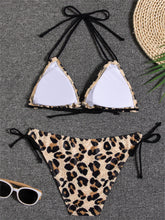 Load image into Gallery viewer, Sunset Bloom 2-Piece Triangle Bikini Set for Women – Vibrant Random Floral Print Halter Neck Swimsuit with Tie-Back Tie-Side Bottoms &amp; High Cut Legs – Women's High-Stretch Swimwear for Summer Beach Escapes
