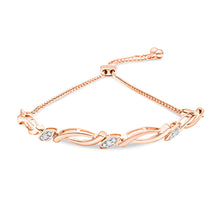 Load image into Gallery viewer, 14K Rose Gold Plated .925 Sterling Silver 1/10 Cttw Diamond Alternating Swirl link Bolo Bracelet (I-J Color, I2-I3 Clarity) - 6" to 9" Adjustable
