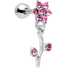 Load image into Gallery viewer, 16G 1/4 Pink Gem  Flower Dangle Cartilage Tragus Earring
