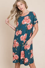 Load image into Gallery viewer, New Summer Floral Round Neck Short Tee Dress with Pockets For Women – Casual and Comfortable Floral Tee Dress with Pockets for Everyday Wear
