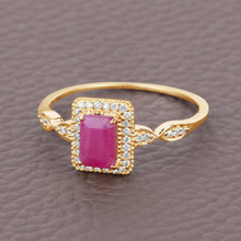 将图片加载到图库查看器，0.75 Carat Genuine Ruby and White Diamond 14K Yellow Gold Ring
