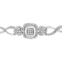 Load image into Gallery viewer, .925 Sterling Silver Diamond Cushion Frame Heart-Sides Twist 4â€-10â€ Adjustable Bolo Tennis Bolo Bracelet (I-J Color, I3 Clarity)
