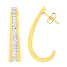 将图片加载到图库查看器，10K Yellow Gold 1 cttw Channel Set Diamond J-Hoop Earrings (H-I Clarity, I1-I2 Color)
