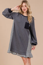 将图片加载到图库查看器，Striped Patchwork Round Neck Terry Sweatshirt Dress For Women – Casual, Trendy, Cozy, Playful, Relaxed Vibe for Everyday Wear
