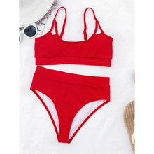 将图片加载到图库查看器，Female Push Up Swimsuit Modern Swimwear For Women Bikinis High Waist Bikini Set Solid Bikini 2 Piece Swimsuit Bathing Suits Women Bathing Suit High Waist Bikini Set Sport Wear Swimming Suit Bikini

