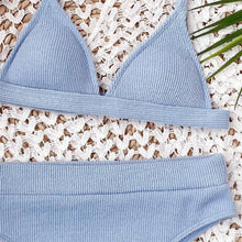 Load image into Gallery viewer, Female Swimsuit High Waist Bikini Women High Waist Swimsuits Triangle Bathing Suit V Neck Two Piece Bikini Sets Women Swimwear Two-pieces Bikini Set Ribbed Bather Bathing Suit Swim
