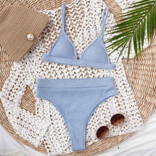 Load image into Gallery viewer, Female Swimsuit High Waist Bikini Women High Waist Swimsuits Triangle Bathing Suit V Neck Two Piece Bikini Sets Women Swimwear Two-pieces Bikini Set Ribbed Bather Bathing Suit Swim

