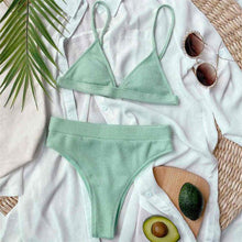 Load image into Gallery viewer, Female Swimsuit High Waist Bikini Women High Waist Swimsuits Triangle Bathing Suit V Neck Two Piece Bikini Sets Women Swimwear Two-pieces Bikini Set Ribbed Bather Bathing Suit Swim
