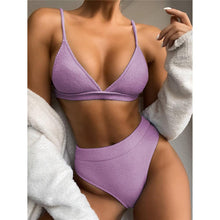 Load image into Gallery viewer, Female Swimsuit High Waist Bikini Women High Waist Swimsuits Triangle Bathing Suit V Neck Two Piece Bikini Sets Women Swimwear Two-pieces Bikini Set Ribbed Bather Bathing Suit Swim
