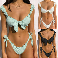 Load image into Gallery viewer, Female Swimsuit Women String Triangle Top Bikini Bottom Printed Push Up Swimsuit Bikini Sets Two Piece Split Button Beachwear Bathing Suit High Waist Bathing Suit High Cut
