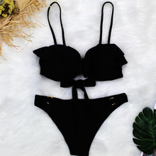 Load image into Gallery viewer, Female Two Piece Swimsuit Low Waist Bikini Floral Printing Swimwear Push Up Bathing Suit  Detachable Padded Push Up Striped Bikini Set Two Piece Swimsuit Ladies Vintage Lace Bikini Sets Beach Swimwear
