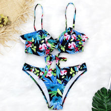Load image into Gallery viewer, Female Two Piece Swimsuit Low Waist Bikini Floral Printing Swimwear Push Up Bathing Suit  Detachable Padded Push Up Striped Bikini Set Two Piece Swimsuit Ladies Vintage Lace Bikini Sets Beach Swimwear
