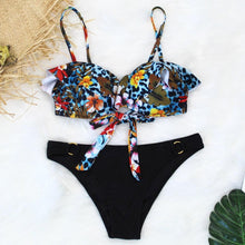 Load image into Gallery viewer, Female Two Piece Swimsuit Low Waist Bikini Floral Printing Swimwear Push Up Bathing Suit  Detachable Padded Push Up Striped Bikini Set Two Piece Swimsuit Ladies Vintage Lace Bikini Sets Beach Swimwear
