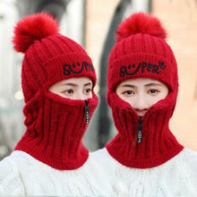 将图片加载到图库查看器，Female Winter Knitted Hats Add Fur Lined Warm Winter Hats For Women With Zipper Keep Face Warmer Balaclava Pompoms Cap Fleece Balaclava Gorgas Bonnet Knitted Hat Windproof Ski Mask Cold Weather Face Mask Motorcycle Balaclava Hood Warmer Winter Sports Cap
