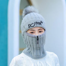 将图片加载到图库查看器，Female Winter Knitted Hats Add Fur Lined Warm Winter Hats For Women With Zipper Keep Face Warmer Balaclava Pompoms Cap Fleece Balaclava Gorgas Bonnet Knitted Hat Windproof Ski Mask Cold Weather Face Mask Motorcycle Balaclava Hood Warmer Winter Sports Cap
