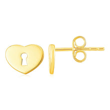 Load image into Gallery viewer, 14k Yellow Gold Heart Padlock Stud Earrings
