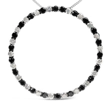 Load image into Gallery viewer, .925 Sterling Silver 3.0 Cttw Alternating Black and White Diamond Open Hoop Circle Pendant Necklace (H-I Color, I3 Clarity) - 18" Inches
