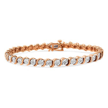 将图片加载到图库查看器，14K Rose Gold Plated .925 Sterling Silver 1/10 Cttw Diamond Round Miracle Plate and "S" Link Tennis Bracelet (I-J Color, I2- I3 Clarity) - 7"
