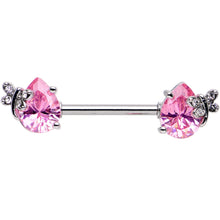Load image into Gallery viewer, 9/16 Pink CZ Gem Mini Butterfly Barbell Nipple Ring Set
