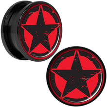 将图片加载到图库查看器，Black Red Distressed Star Black Anodized Screw Fit Plug Set 20mm
