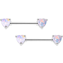 Load image into Gallery viewer, White Faux Opal Heart Captive Ring Straight Barbell Nipple Ring Set
