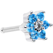 将图片加载到图库查看器，18G 1/4 Aqua Blue and Clear Cubic Zirconia Gem Flower Nose Bone
