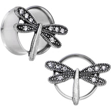 Load image into Gallery viewer, 20mm Clear Gem Steel Hi Sky Dragonfly Double Flare Tunnel Plug Set
