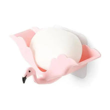 将图片加载到图库查看器，Flamingo Soap Dish Keep Soap Dry Clean Shower Soap Saver Tray Plastic Adhesive Drain Sponge Holder Bathroom Tool Soap Dish with Drains Soap Holder with Hooks Easy Dry SoapTray Easy Cleaning Soap Saver Extend Soap Life Powerful Adhesive No Drilling
