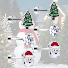 Load image into Gallery viewer, Christmas Flat Back Earrings - 3 Pairs Holiday Tree Santa CZ
