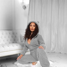 Load image into Gallery viewer, Fleece Jumpsuits For Women Autumn Winter One Piece Outfit Women Hooded Romper Winter Cute Pajamas For Winter V Neck Fuzzy Fleece Pajamas Romper Hooded Jumpsuit
