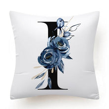Load image into Gallery viewer, Floral Pillow Covers Alphabet Decorative Pillow Cases ABC Letter Flowers Cushion Covers Blue Flowers Polyester Pillowcase Decorative Sofa Pillows Cover Luxury Soft Materials
