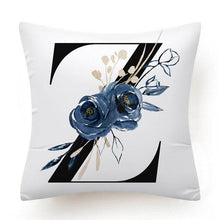 Load image into Gallery viewer, Floral Pillow Covers Alphabet Decorative Pillow Cases ABC Letter Flowers Cushion Covers Blue Flowers Polyester Pillowcase Decorative Sofa Pillows Cover Luxury Soft Materials
