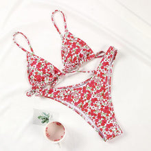 Load image into Gallery viewer, Floral Print Bikini String Swimsuit High Cut Bikini Set Bathing Suit Women's Swimsuit Halter Ribbed Polka Dot Tie Dye String Bathing Suit Bikini Set Women Swimwear High Waist Bikinis Beach
