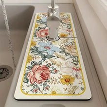 Load image into Gallery viewer, Floral Sink Faucet Absorbent Mat
