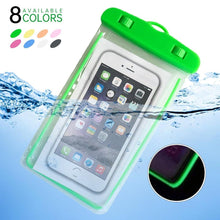 Load image into Gallery viewer, Florescent Universal Waterproof Phone Pouch Case Diving Swimming Bag Luminous Mobile Cover For Phone Sports Beach Pool 6 inch Universal Water Proof Mobile Pouch/Case Cover for Rain Protection &amp; Under Water Swimming Bag Case and Strap
