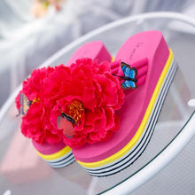 Load image into Gallery viewer, Flowers Slippers Summer Flip Flops Womans Platform Shoes Slide Heel Thick Beach Shower Slippers Quick Drying Pool Slides Beach Sandals Open Toe Indoor House Slippers
