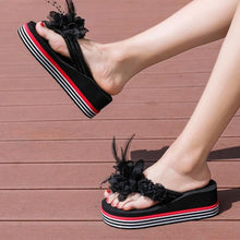 Load image into Gallery viewer, Flowers Slippers Summer Flip Flops Womans Platform Shoes Slide Heel Thick Beach Shower Slippers Quick Drying Pool Slides Beach Sandals Open Toe Indoor House Slippers
