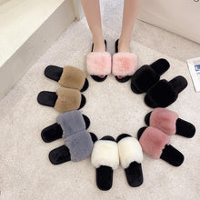 将图片加载到图库查看器，Fluffy Slippers Women Cozy Faux Fur Cross Indoor Floor Slides Flat Soft Furry Shoes Fluffy Furry Fur Slippers Flip Flop Open Toe Cozy House Memory Foam Sandals Slides Soft Flat Comfy Slippers
