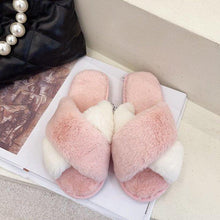 将图片加载到图库查看器，Fluffy Slippers Women Cozy Faux Fur Cross Indoor Floor Slides Flat Soft Furry Shoes Fluffy Furry Fur Slippers Flip Flop Open Toe Cozy House Memory Foam Sandals Slides Soft Flat Comfy Slippers
