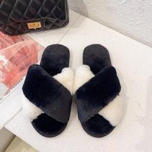 将图片加载到图库查看器，Fluffy Slippers Women Cozy Faux Fur Cross Indoor Floor Slides Flat Soft Furry Shoes Fluffy Furry Fur Slippers Flip Flop Open Toe Cozy House Memory Foam Sandals Slides Soft Flat Comfy Slippers
