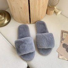 将图片加载到图库查看器，Fluffy Slippers Women Cozy Faux Fur Cross Indoor Floor Slides Flat Soft Furry Shoes Fluffy Furry Fur Slippers Flip Flop Open Toe Cozy House Memory Foam Sandals Slides Soft Flat Comfy Slippers
